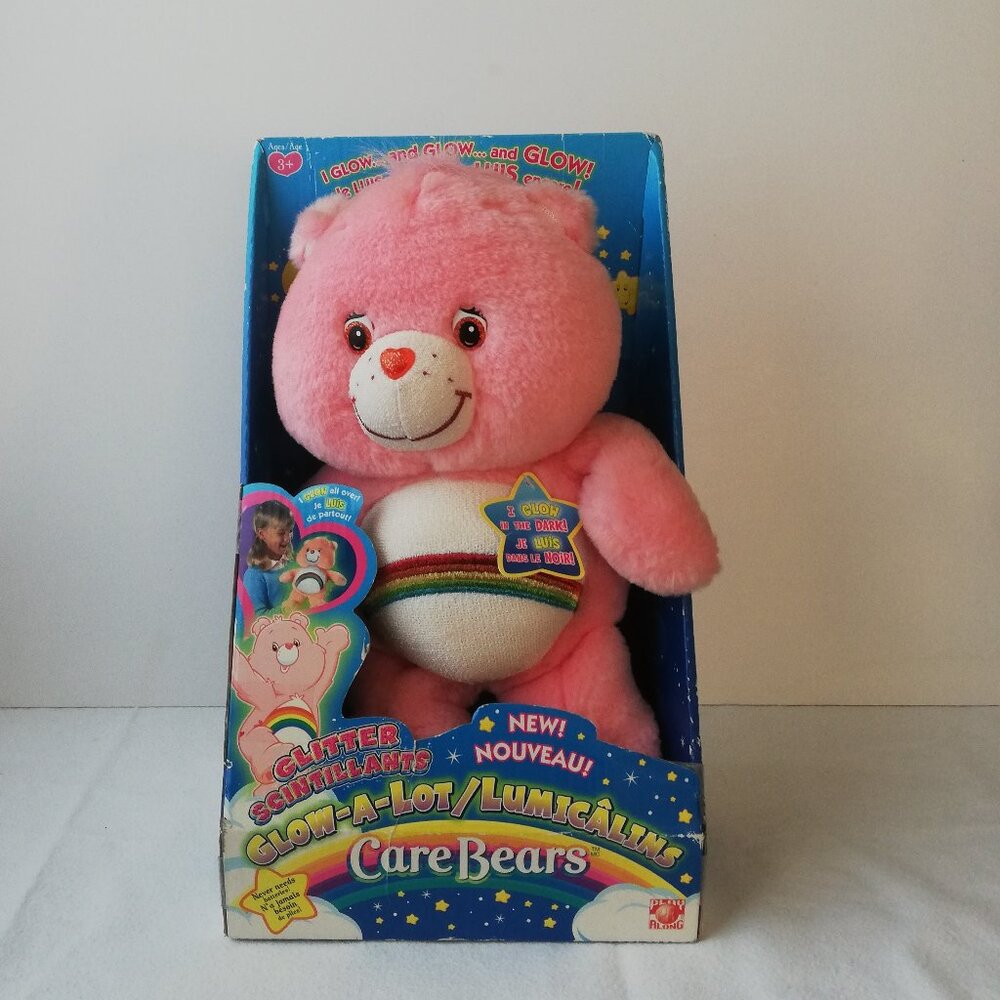 Vintage 2006 Play Along Glow A Lot Care Bear Pink with Rainbow & Box